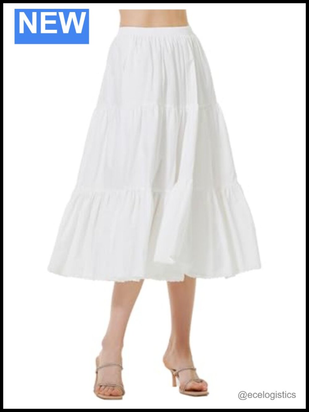 100% Cotton Maxi Skirt with Pockets Tiered A-Line Elastic Waist